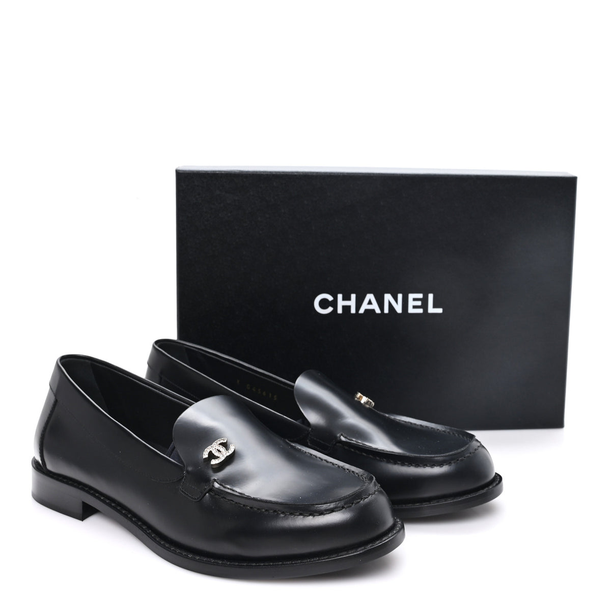 Calfskin Crystal CC Mocassin Loafers 39 Black