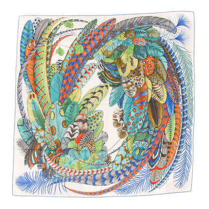 Hermes Cashmere Silk Plumes En Fete Shawl 140 White Vert Blue 1 of 6