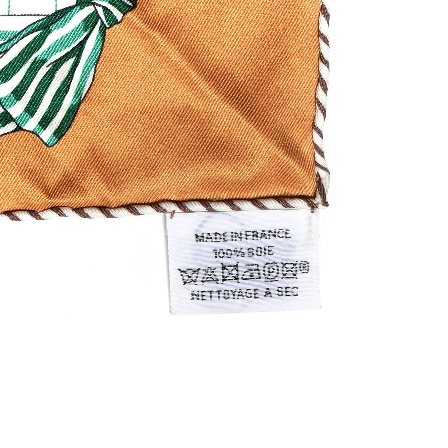 Hermes Silk Vintage Les Becanes Scarf 70 Caramel White Vert