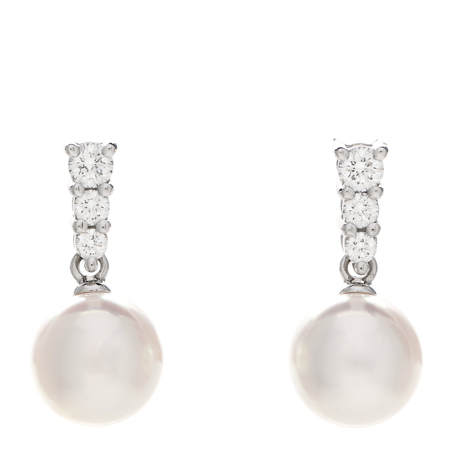 18K White Gold Diamond Akoya Pearl 8mm Morning Dew Earrings