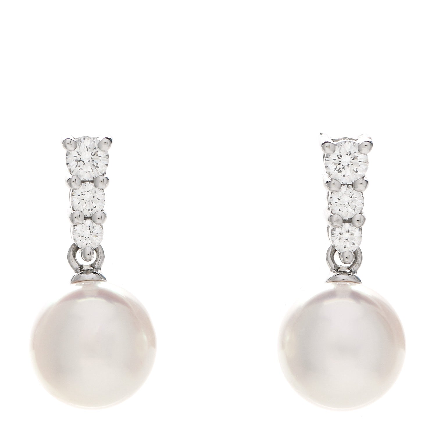 Mikimoto 18K White Gold Diamond Akoya Pearl 8mm Morning Dew Earrings 1 of 6