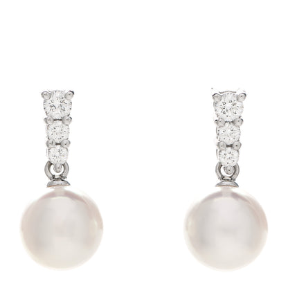 Mikimoto 18K White Gold Diamond Akoya Pearl 8mm Morning Dew Earrings 1 of 6