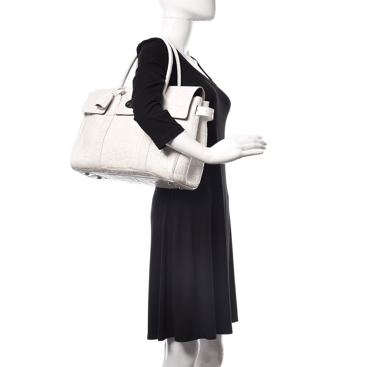 Calfskin Crocodile Embossed Bayswater White