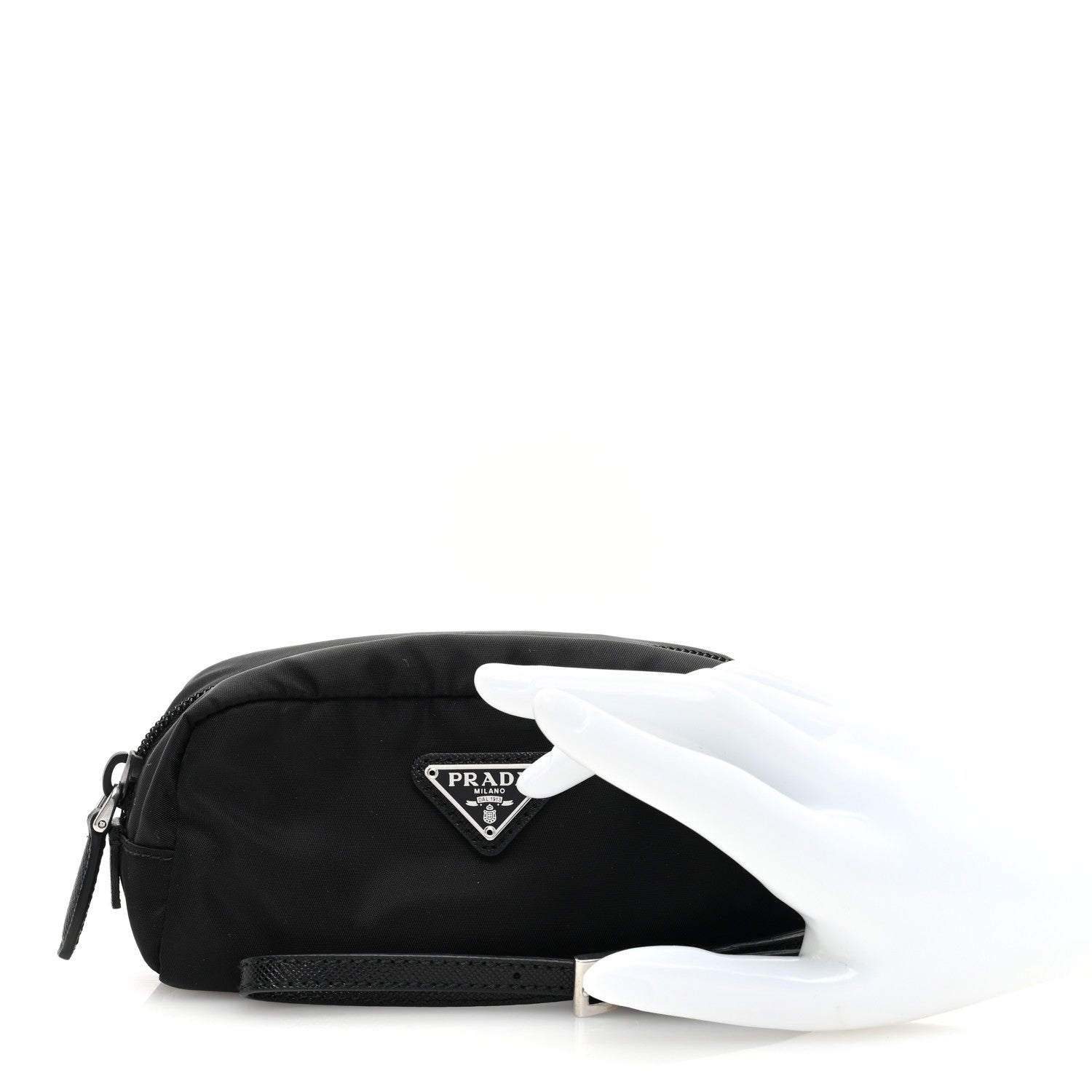 Prada Tessuto Nylon Vela Saffiano Wristlet Black 2 of 6