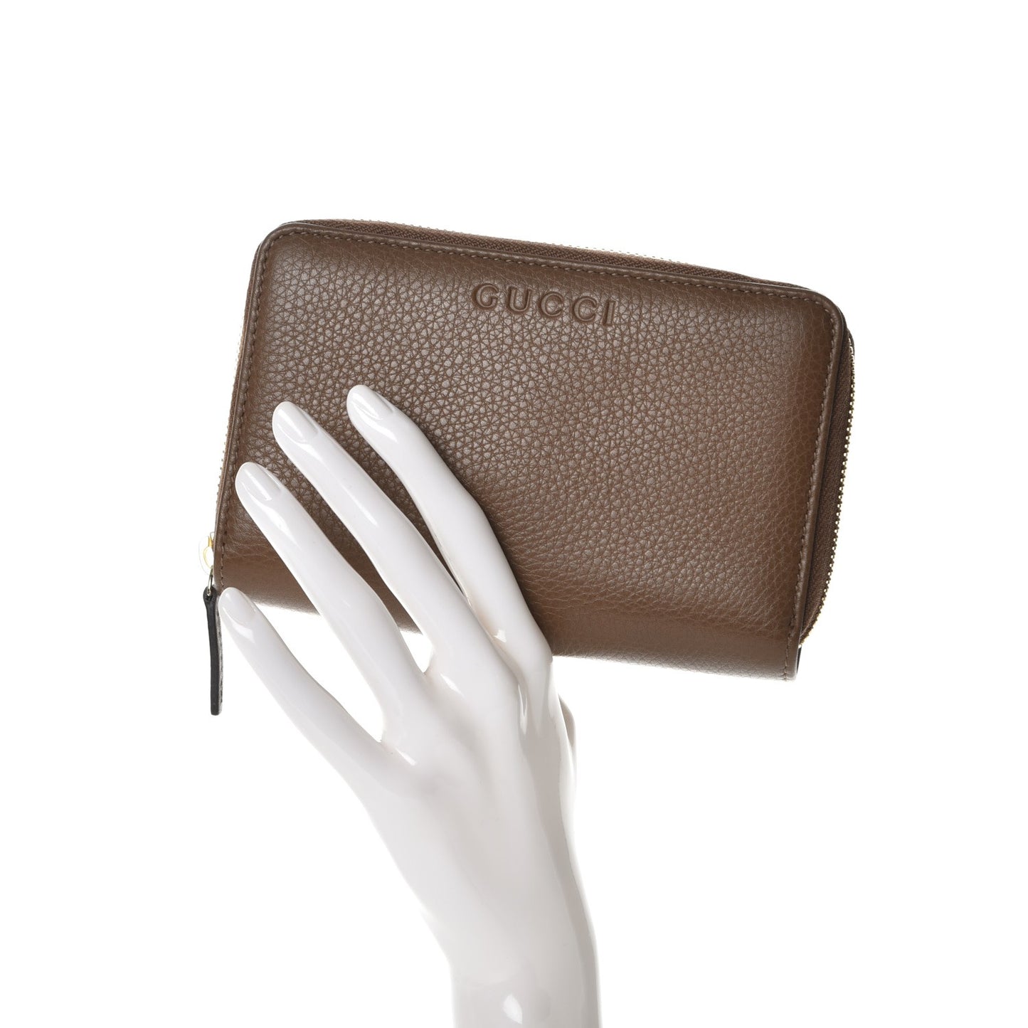 Pebbled Calfskin Zip Around Wallet Maple Brown