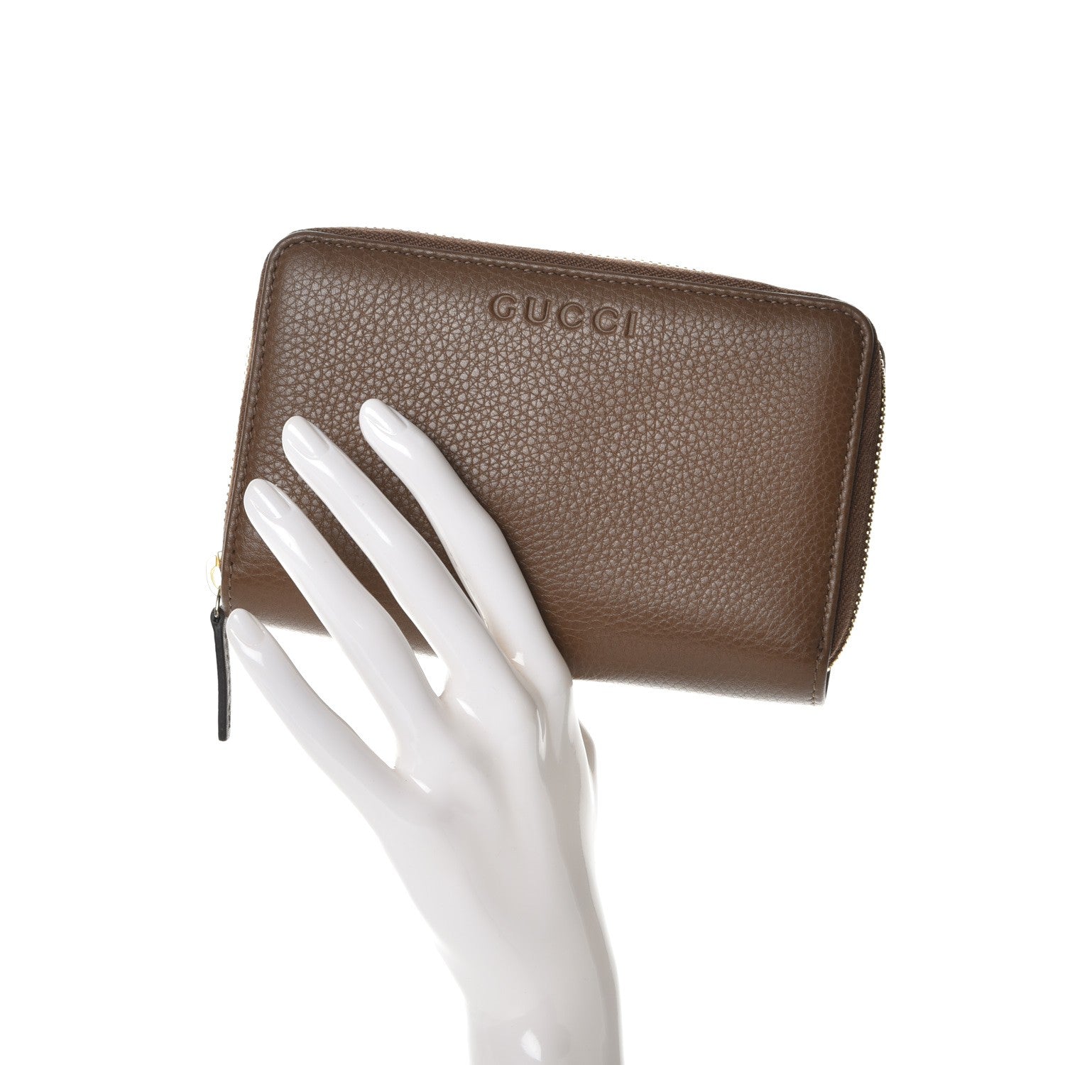 Gucci Pebbled Calfskin Zip Around Wallet Maple Brown 2 of 9
