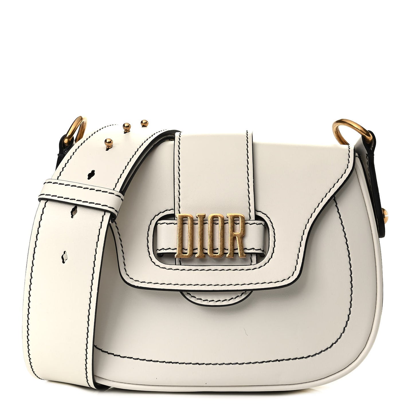 Calfskin Mini D Fence Saddle Bag White