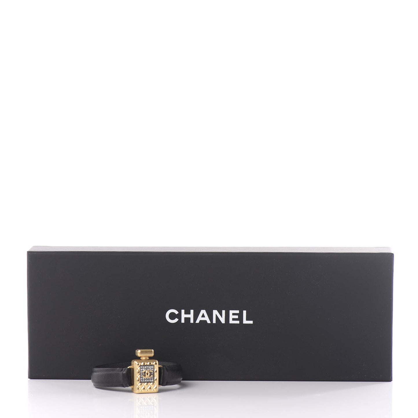 Calfskin Crystal Perfume Bottle CC Bracelet S Black