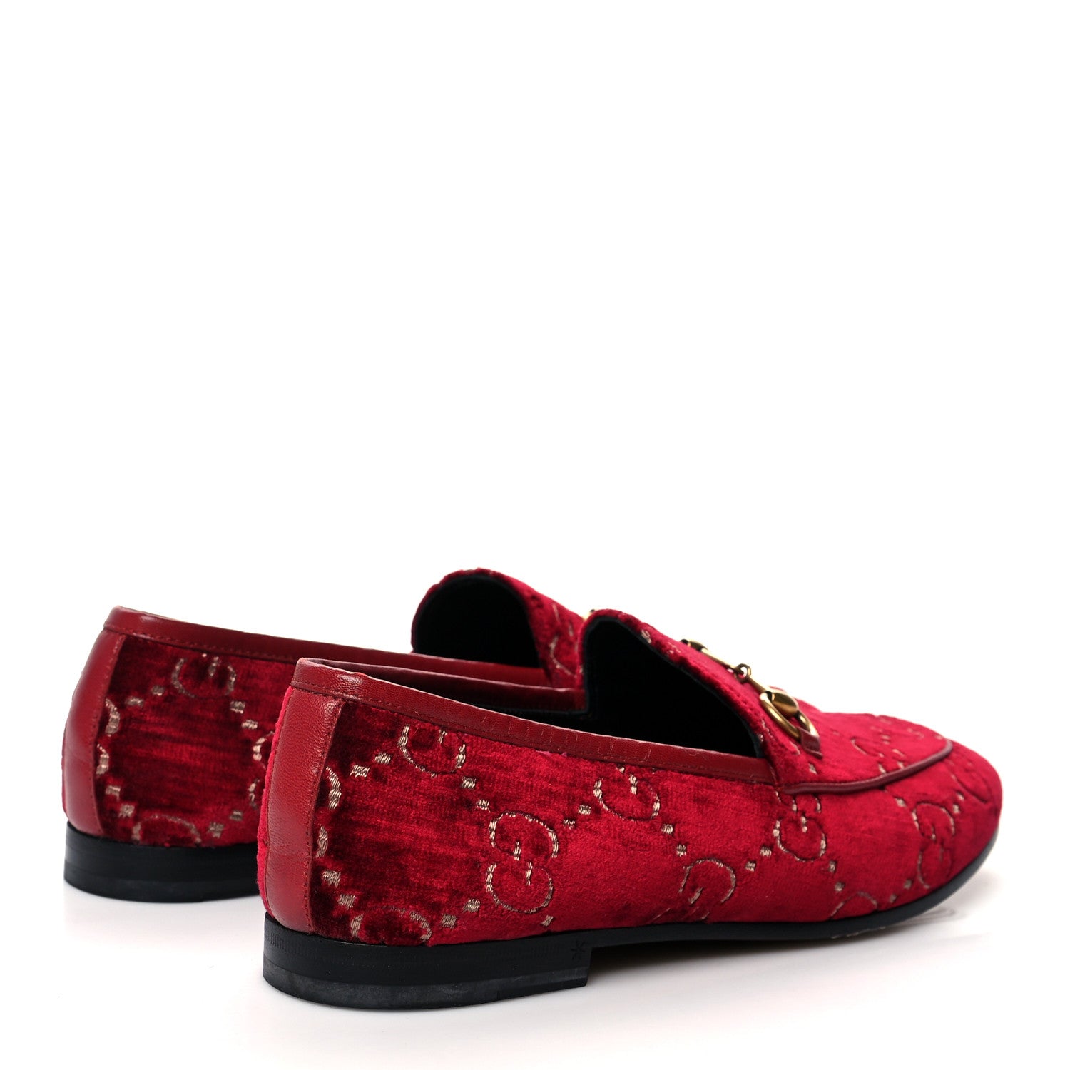 Gucci Velvet GG Monogram Horsebit Womens Jordaan Loafers 37.5 Red Cipria 4 of 8