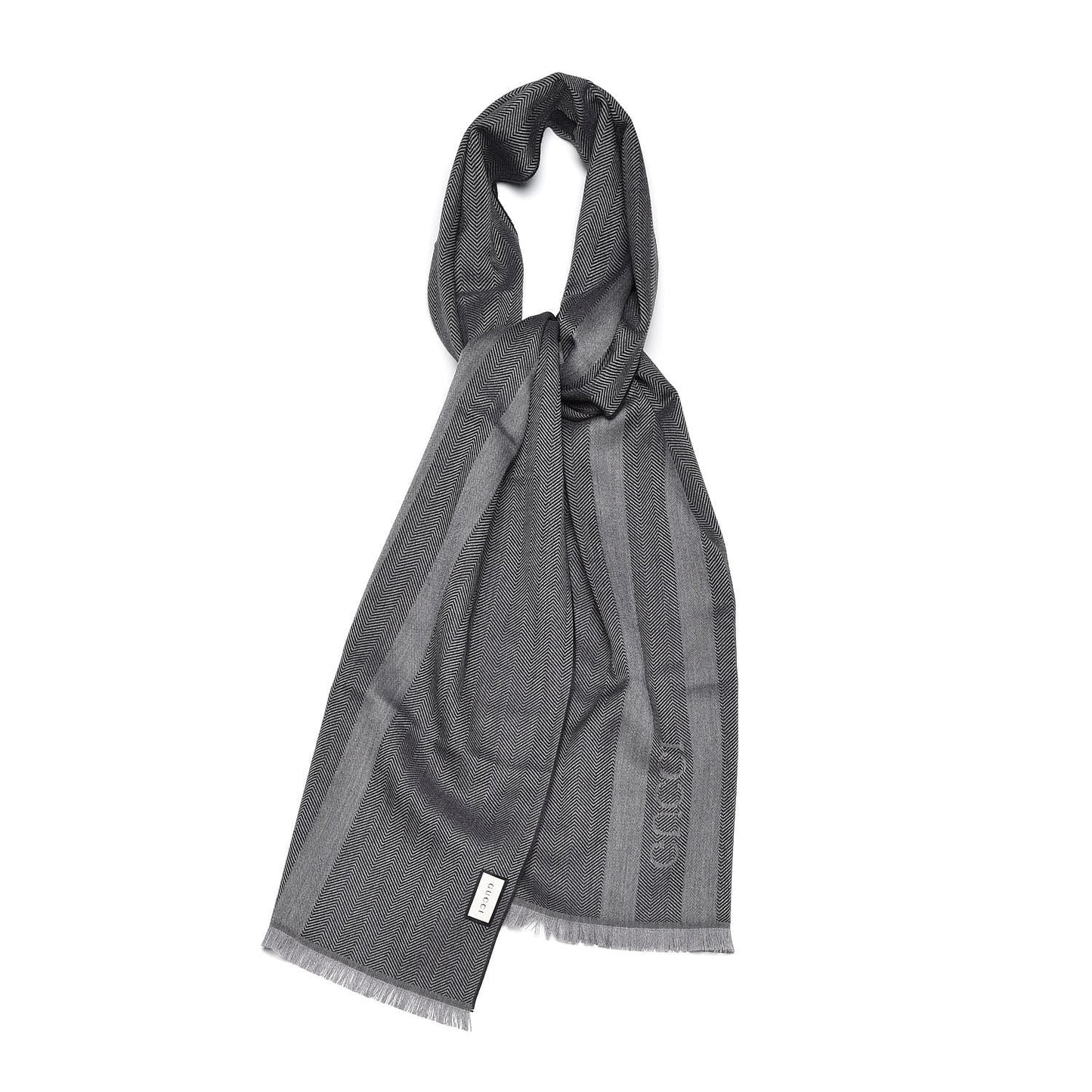 Wool Logo Ombre Fringe Scarf Grey