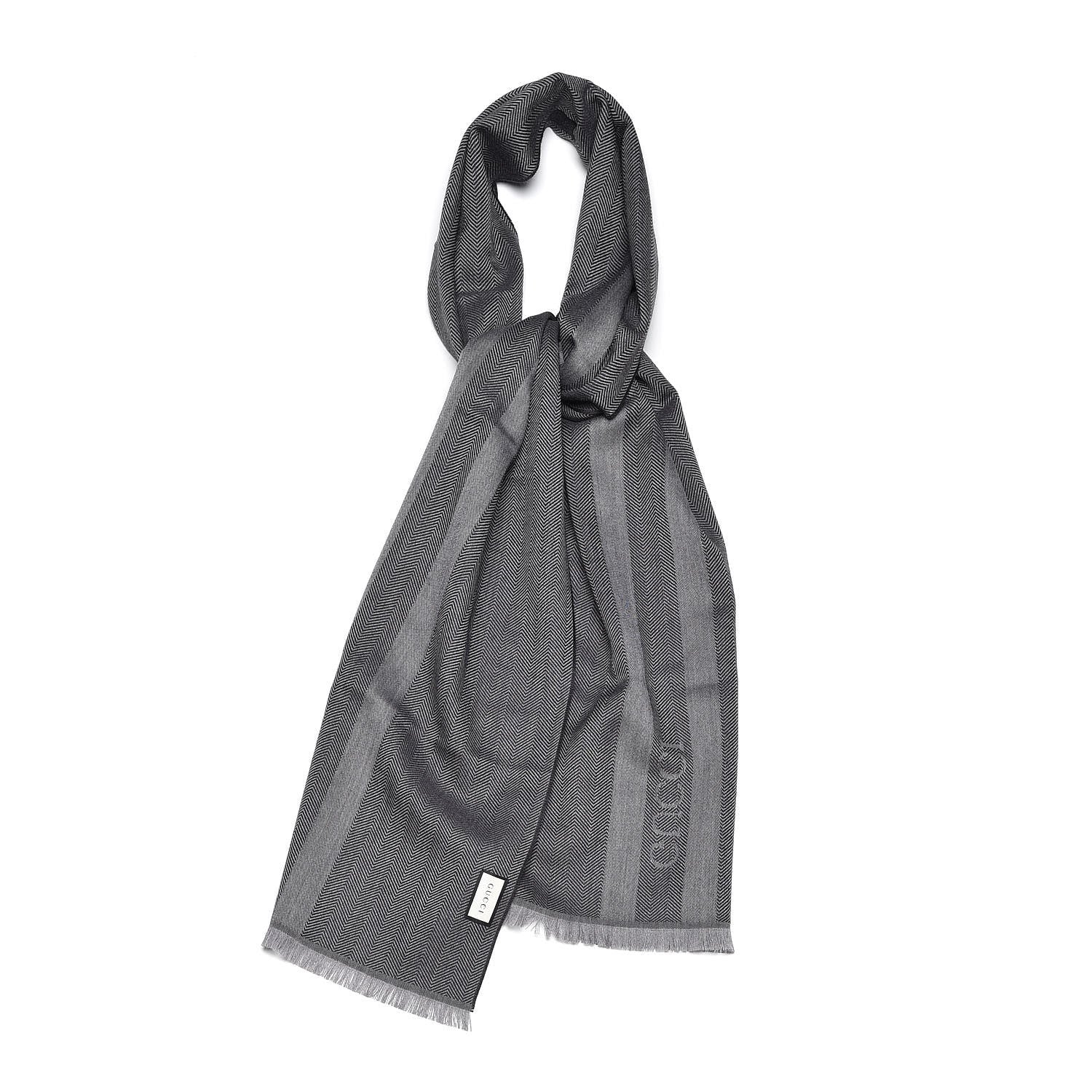 Gucci Wool Logo Ombre Fringe Scarf Grey 1 of 4