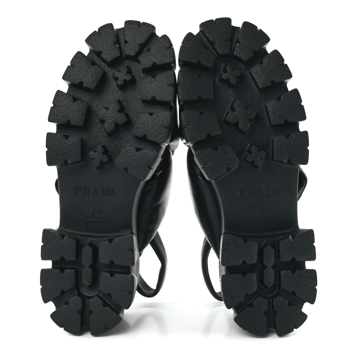 Nappa Soft Metal Triangle Logo Padded Monolith 55mm Slingback Sandals 41 Black