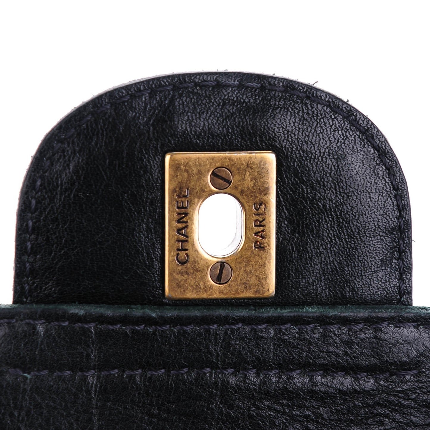 Calfskin Stitched Medium Vintage Flap Dark Green