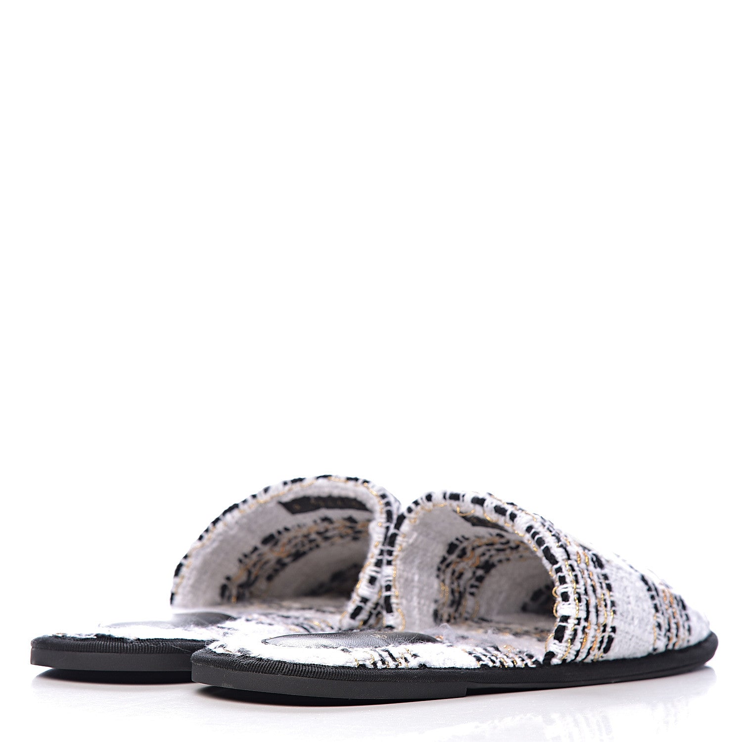 Chanel Tweed CC Flat Mules M White Black Gold 4 of 11