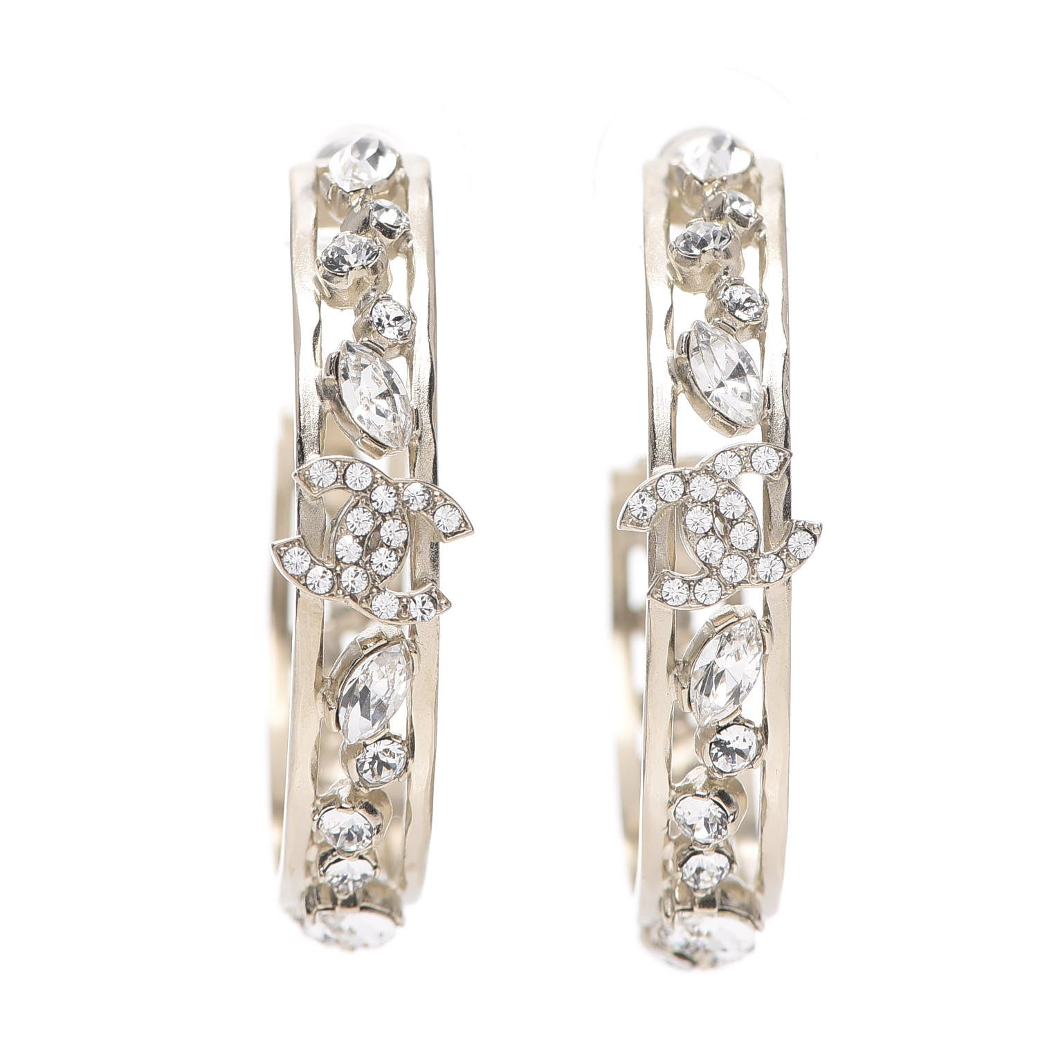 Chanel Marquise Crystal CC Hoop Earrings Gold 1 of 4