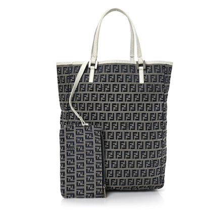 Fendi Zucchino Shopping Tote Navy White 3 of 9
