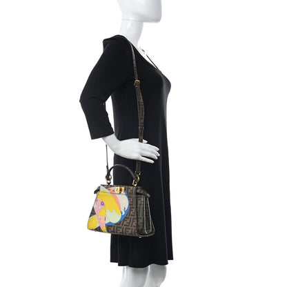 Fendi Glazed Fabric Vitello FF 1974 Hairdo Girls Inlay Mini Peekaboo Iconic Satchel Mogano Panna Multicolor 2 of 12