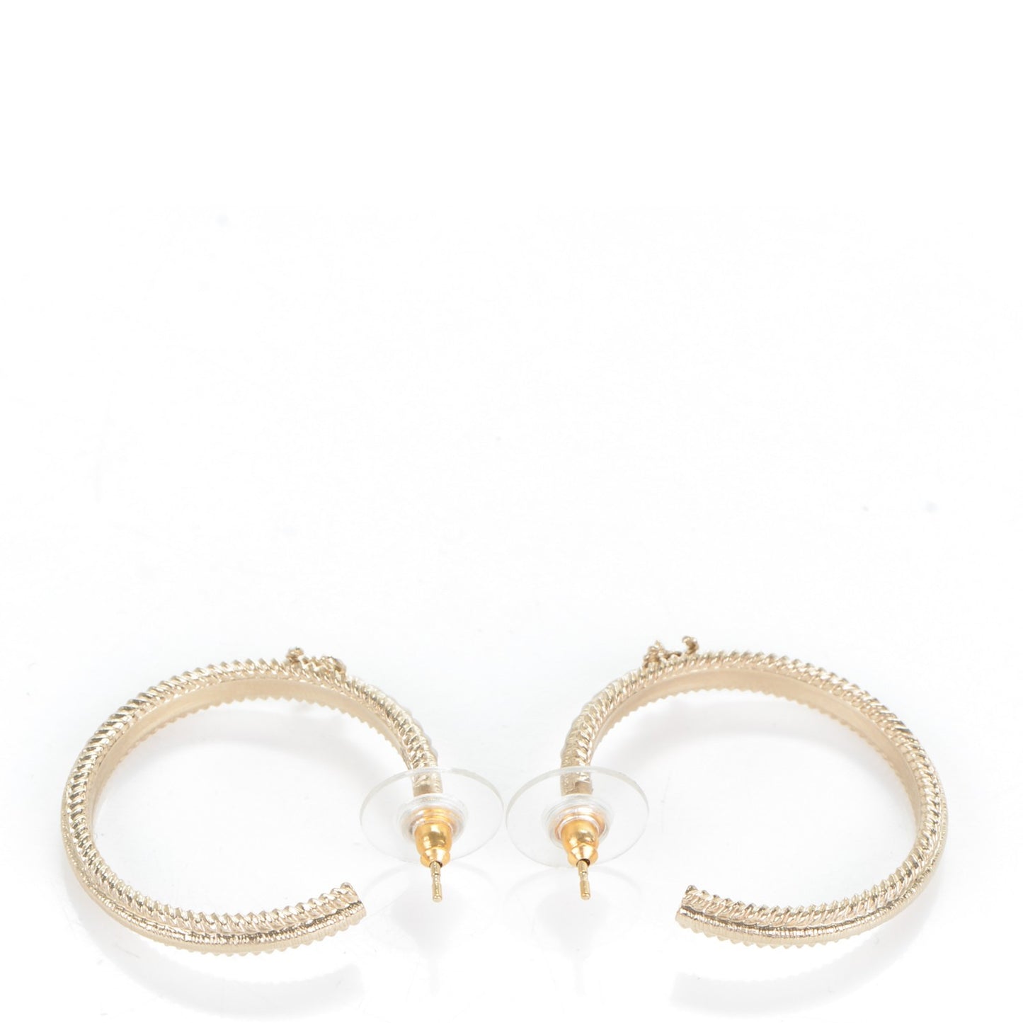 Enamel CC Hoop Earrings Gold Pearly White