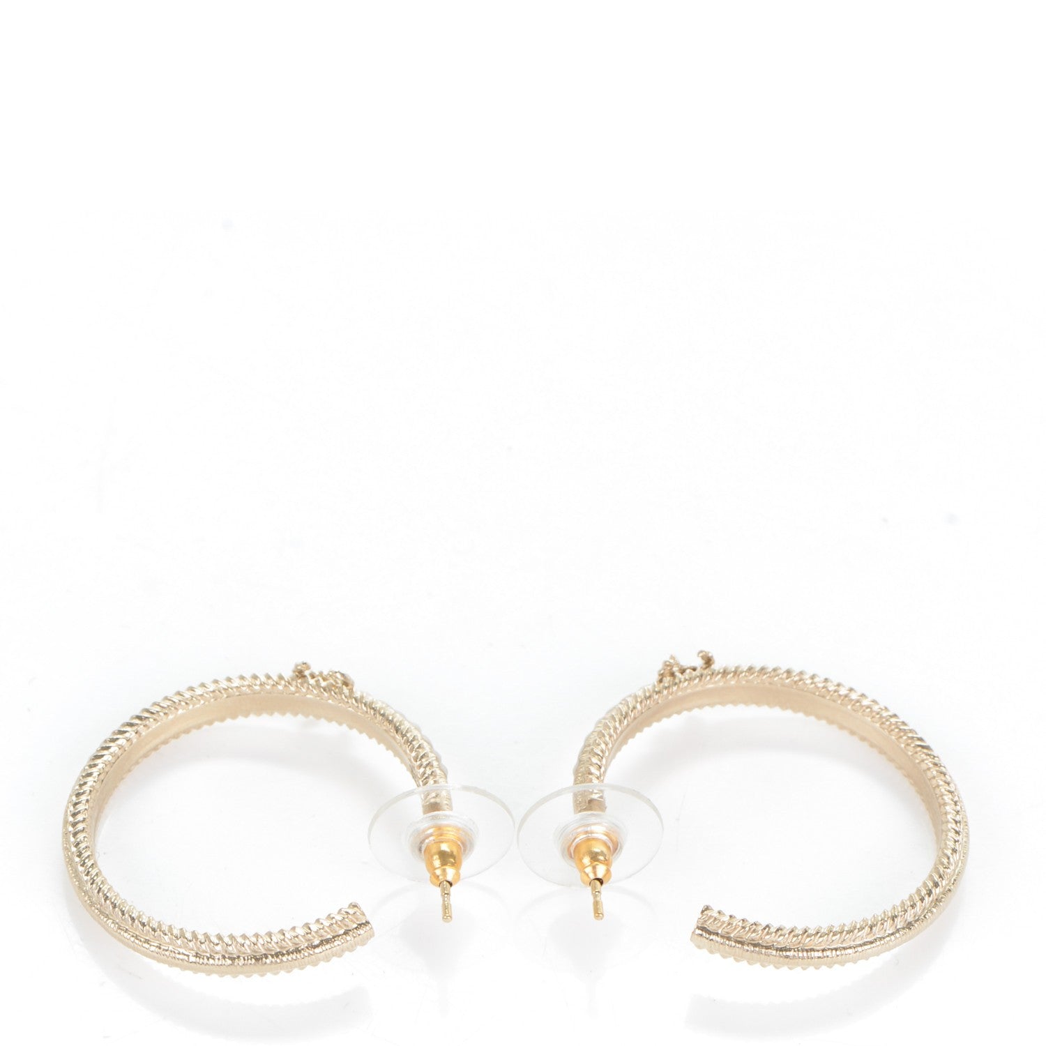 Chanel Enamel CC Hoop Earrings Gold Pearly White 4 of 4