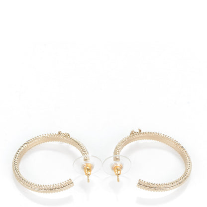 Chanel Enamel CC Hoop Earrings Gold Pearly White 4 of 4