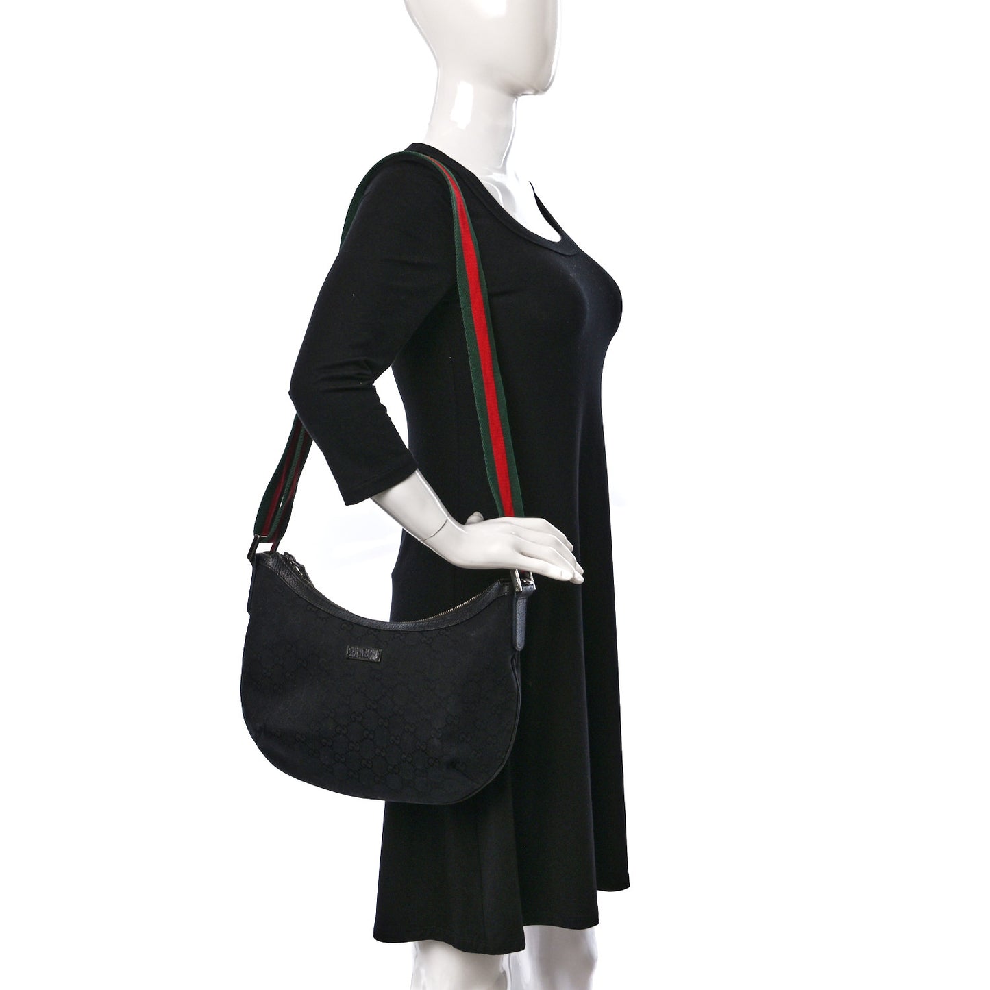 Monogram Web Medium Half Moon Hobo Black