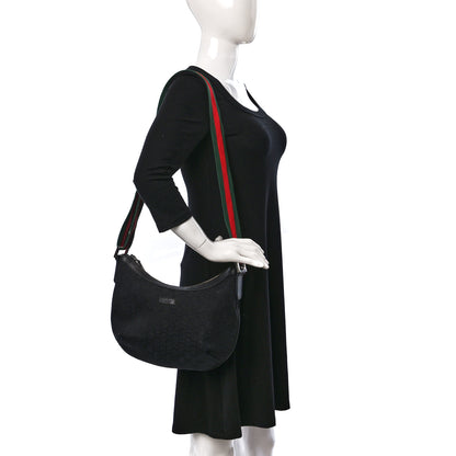 Gucci Monogram Web Medium Half Moon Hobo Black 2 of 20