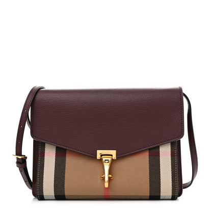 Burberry Derby Calfskin House Check Small Macken Crossbody Bag Mahogany Red 1 of 16