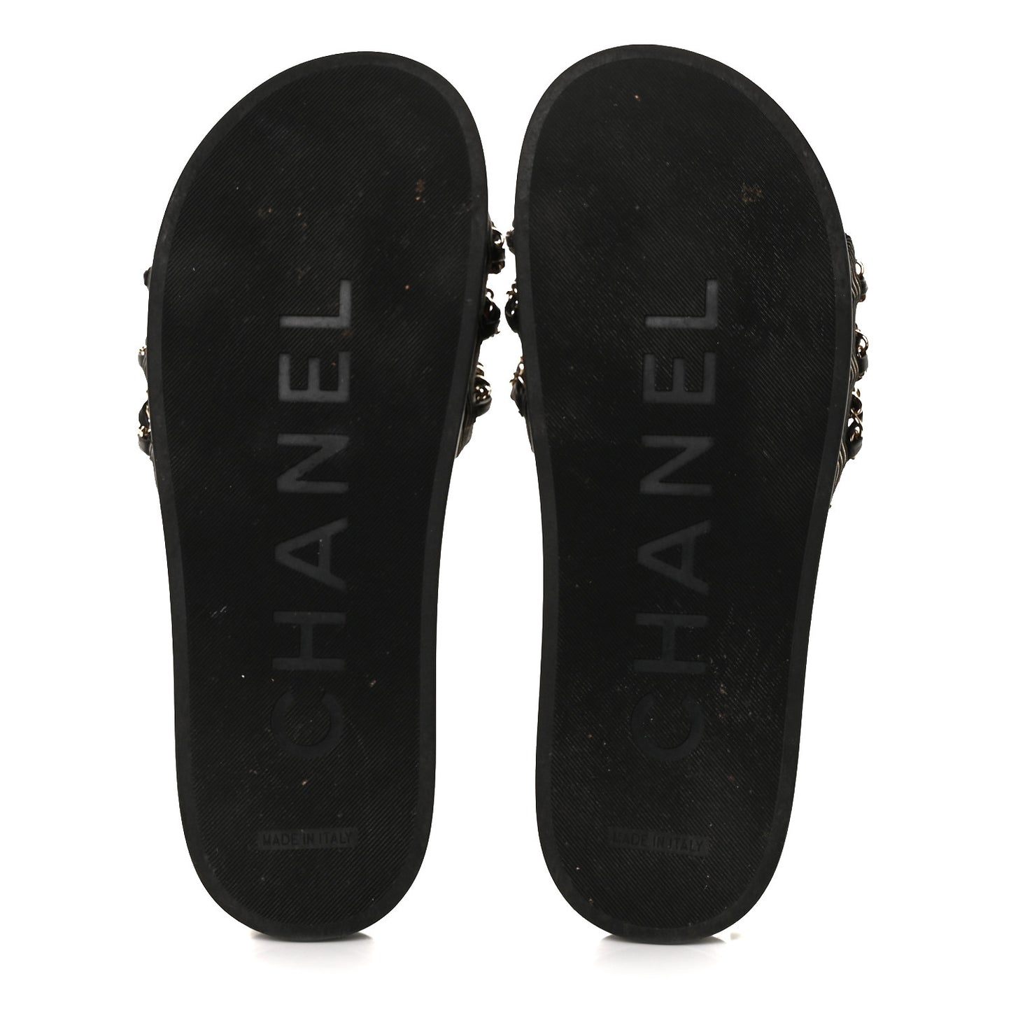 Calfskin Chain Camellia Flat Sandals 39 Black
