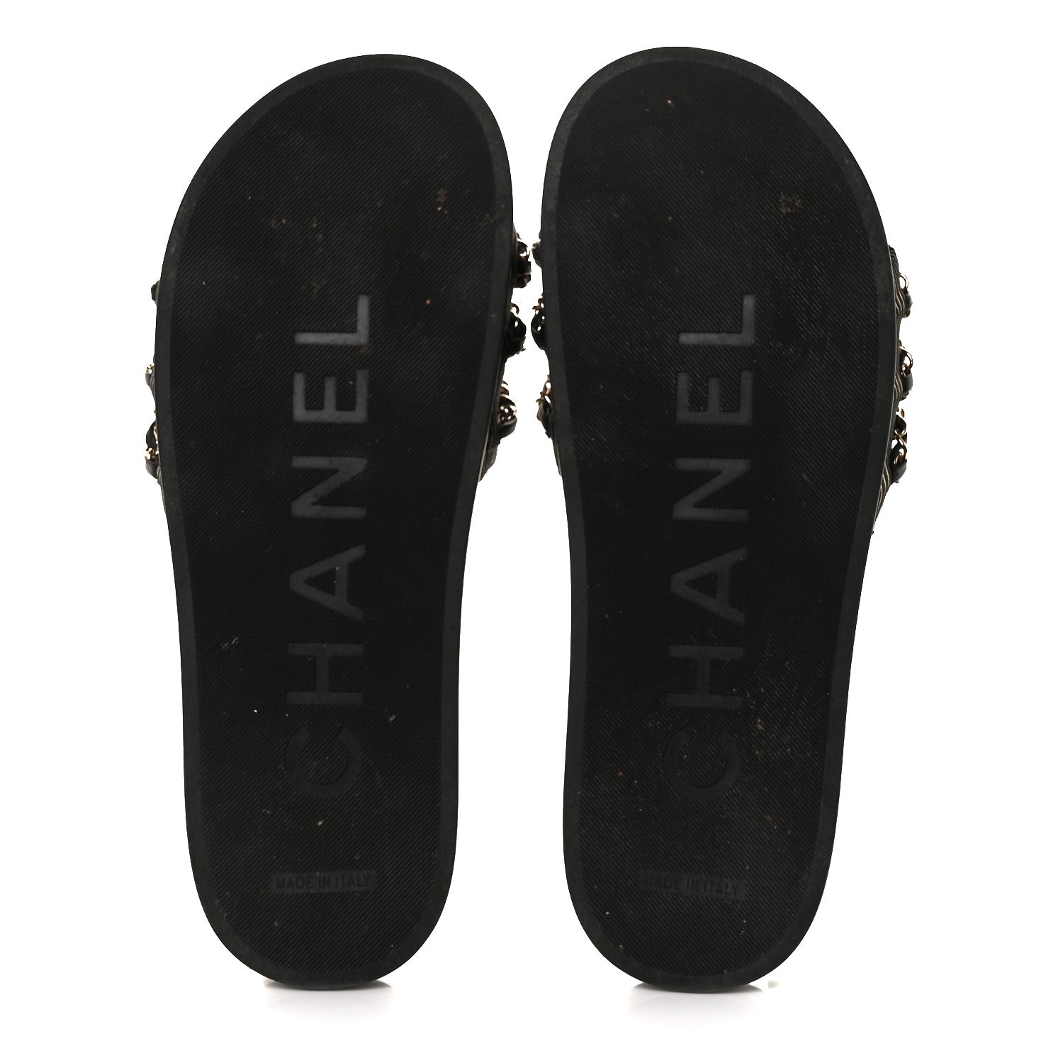 Chanel Calfskin Chain Camellia Flat Sandals 39 Black 5 of 9
