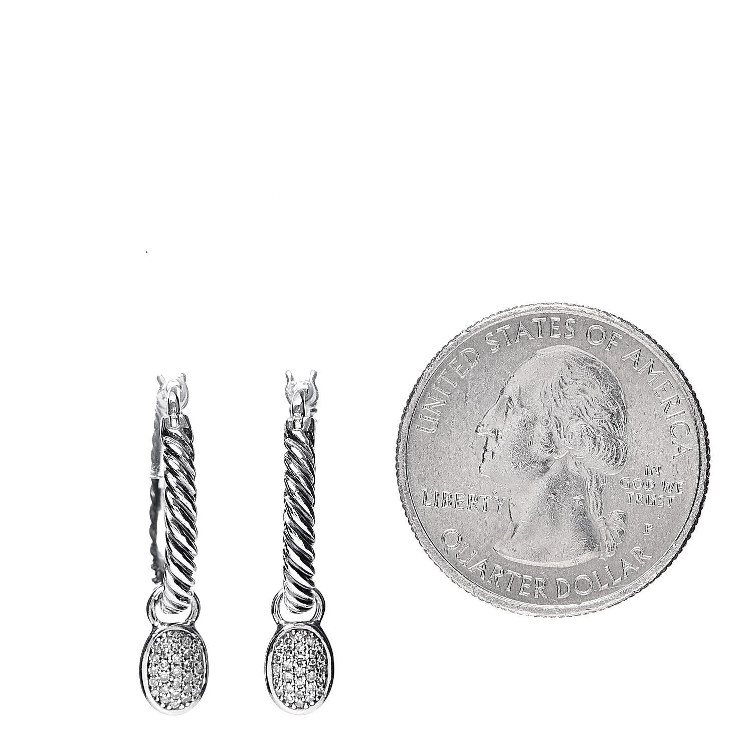 David Yurman Sterling Silver Diamond Pave Hoop Drop Earrings 2 of 4