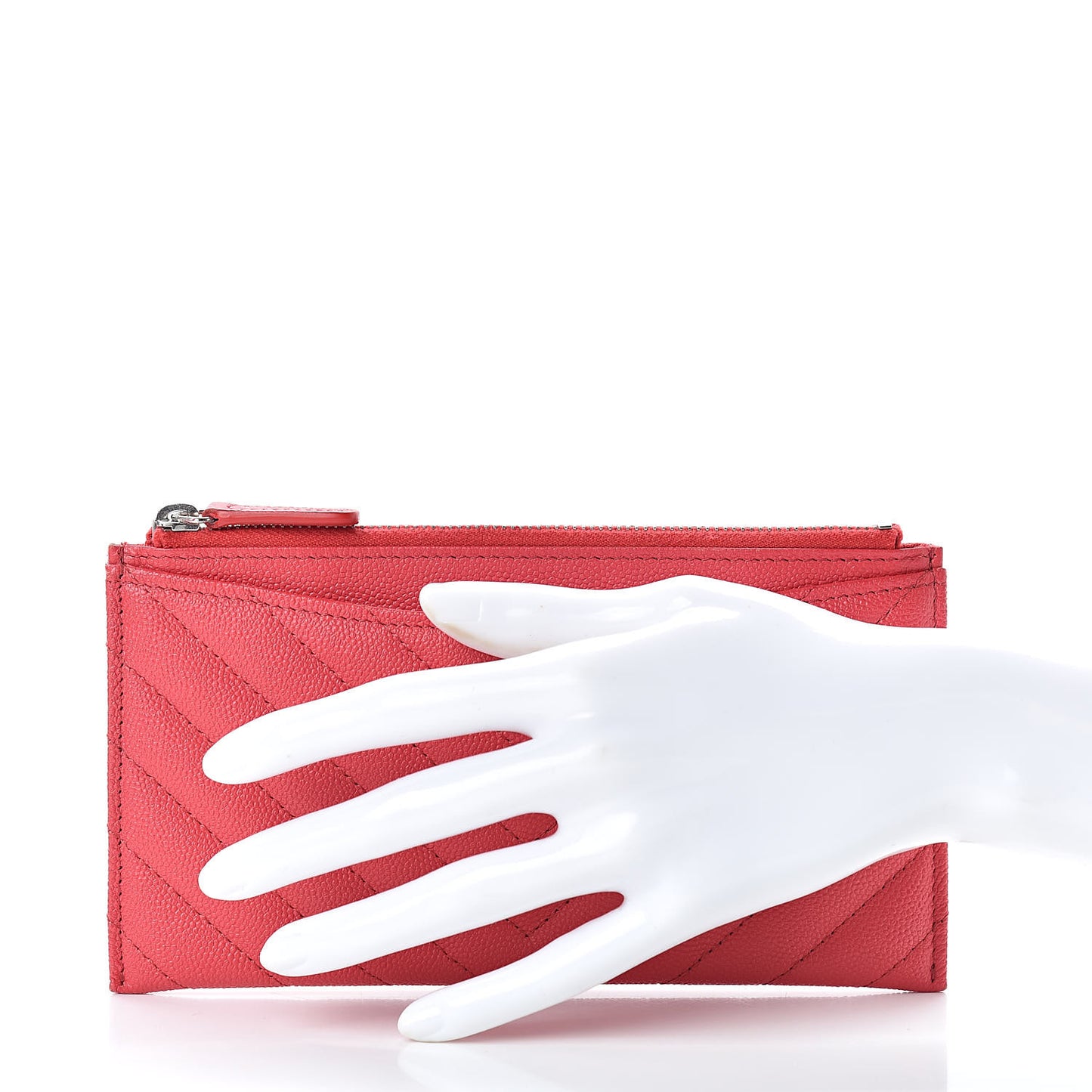 Caviar Chevron Quilted Zip Pouch Red