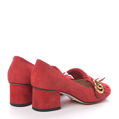 Gucci Kid Scamosciato GG Marmont Fringe 50mm Loafer Pumps 37.5 Vulcanic Red 4 of 7