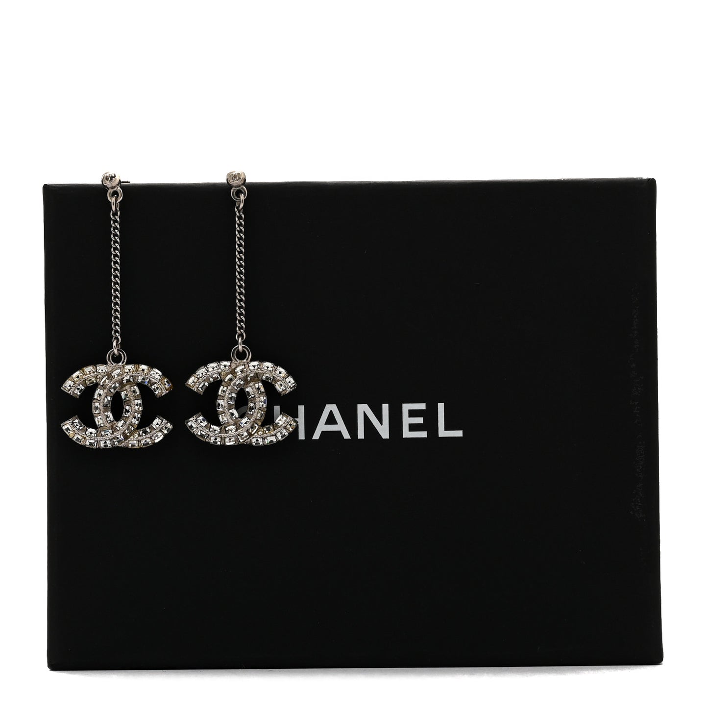 Baguette Crystal CC Drop Earrings Silver
