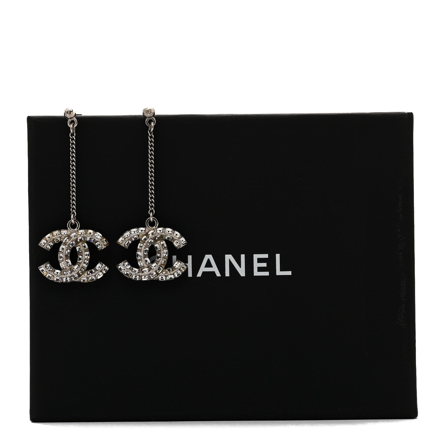 Chanel Baguette Crystal CC Drop Earrings Silver 4 of 4