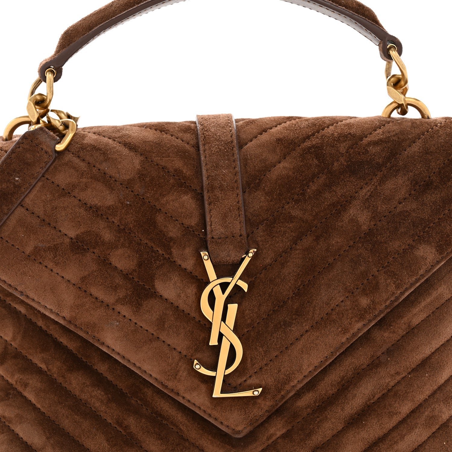Saint Laurent Suede Matelasse Chevron Monogram Medium College Bag Bark Brown 8 of 13