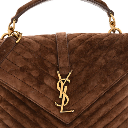 Saint Laurent Suede Matelasse Chevron Monogram Medium College Bag Bark Brown 8 of 13
