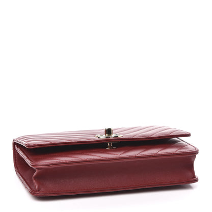 Chanel Lambskin Chevron Quilted Tendy CC Wallet On Chain WOC Dark Red 4 of 12