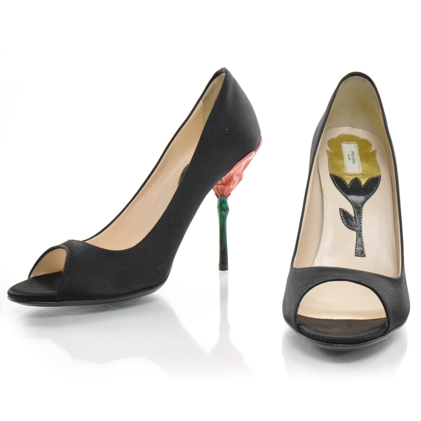 Satin Flower Heel Pumps 37.5 Black