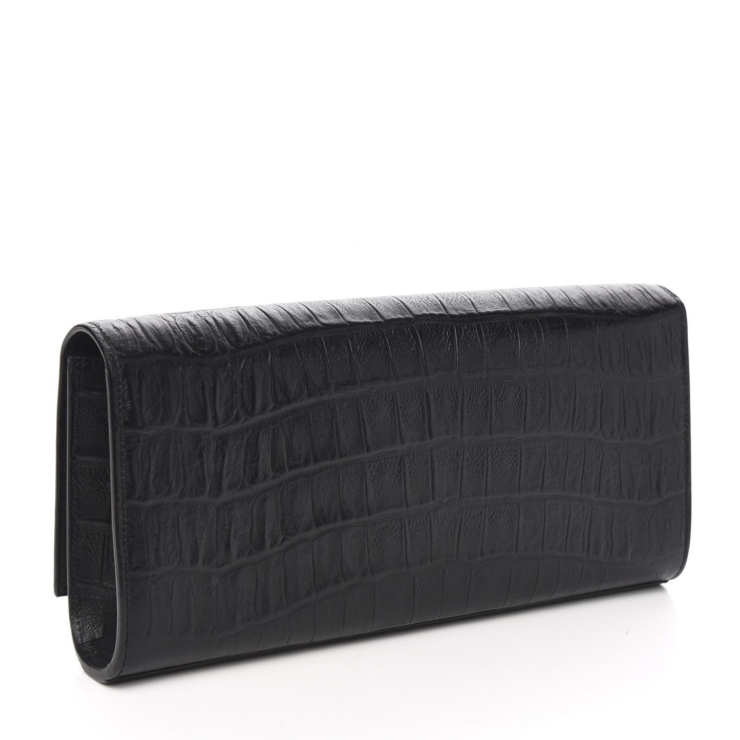Calfskin Crocodile Embossed Classic Monogram Clutch Black