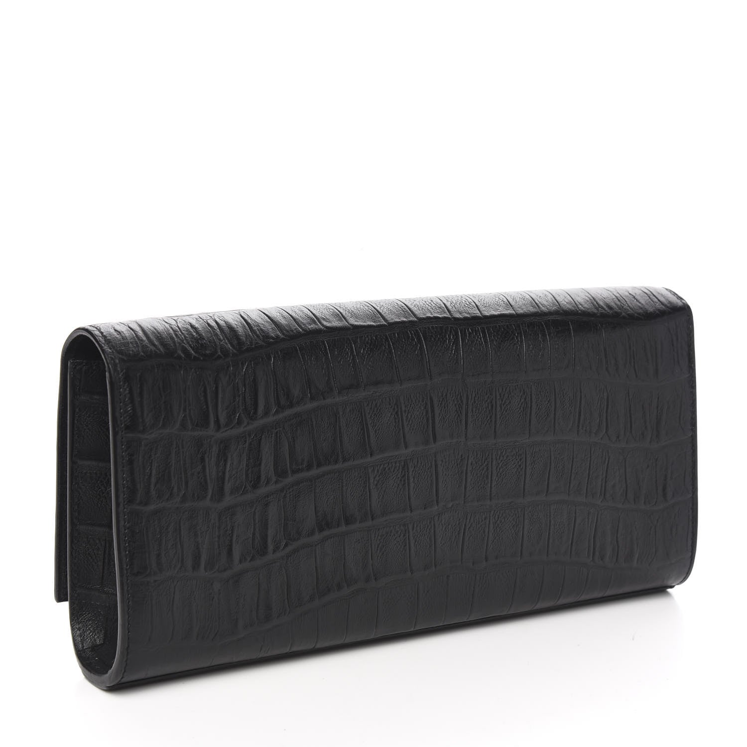 Saint Laurent Calfskin Crocodile Embossed Classic Monogram Clutch Black 2 of 9