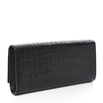 Saint Laurent Calfskin Crocodile Embossed Classic Monogram Clutch Black 2 of 9