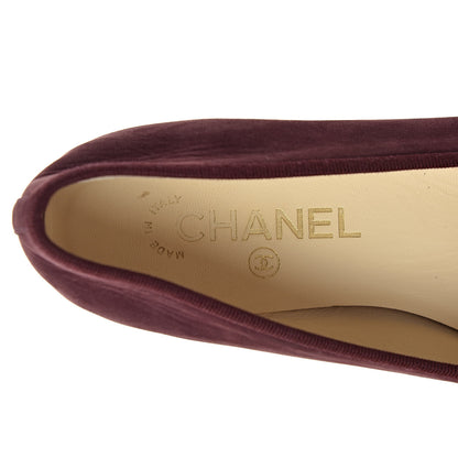 Chanel Suede Bull Cap Toe CC Ballerina Flats 37.5 Burgundy 6 of 8