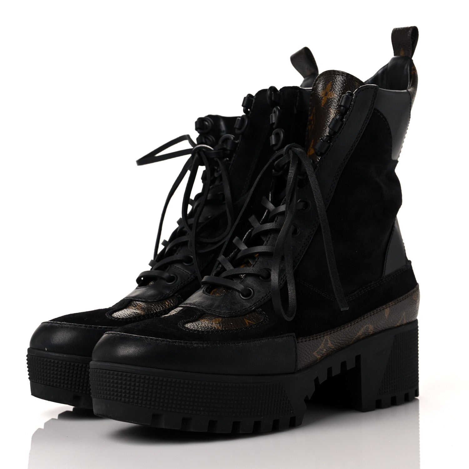 Louis Vuitton Suede Calfskin Monogram Laureate Platform Desert Boots 38 Black 3 of 8