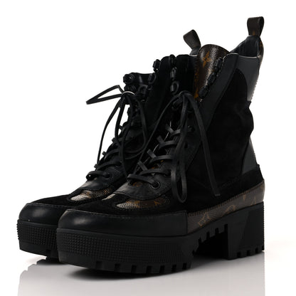 Louis Vuitton Suede Calfskin Monogram Laureate Platform Desert Boots 38 Black 3 of 8