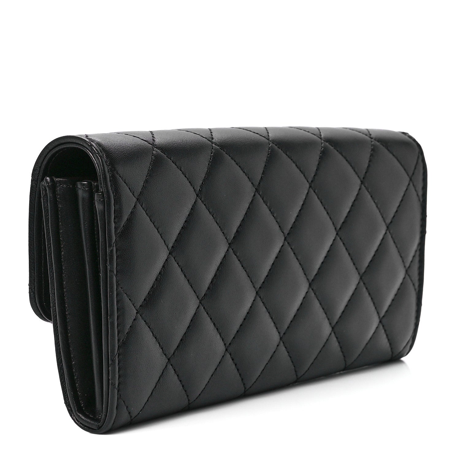Chanel Lambskin Quilted Large Gusset Flap Wallet Black 3 of 12