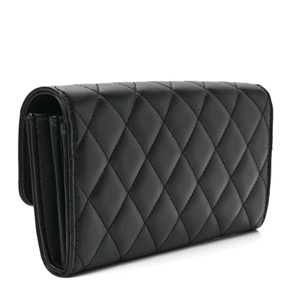 Chanel Lambskin Quilted Large Gusset Flap Wallet Black 3 of 12