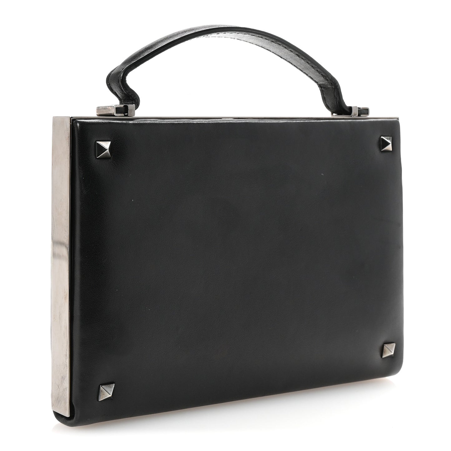 Vitello Monochrome Rockstud Allover Top Handle Clutch Black