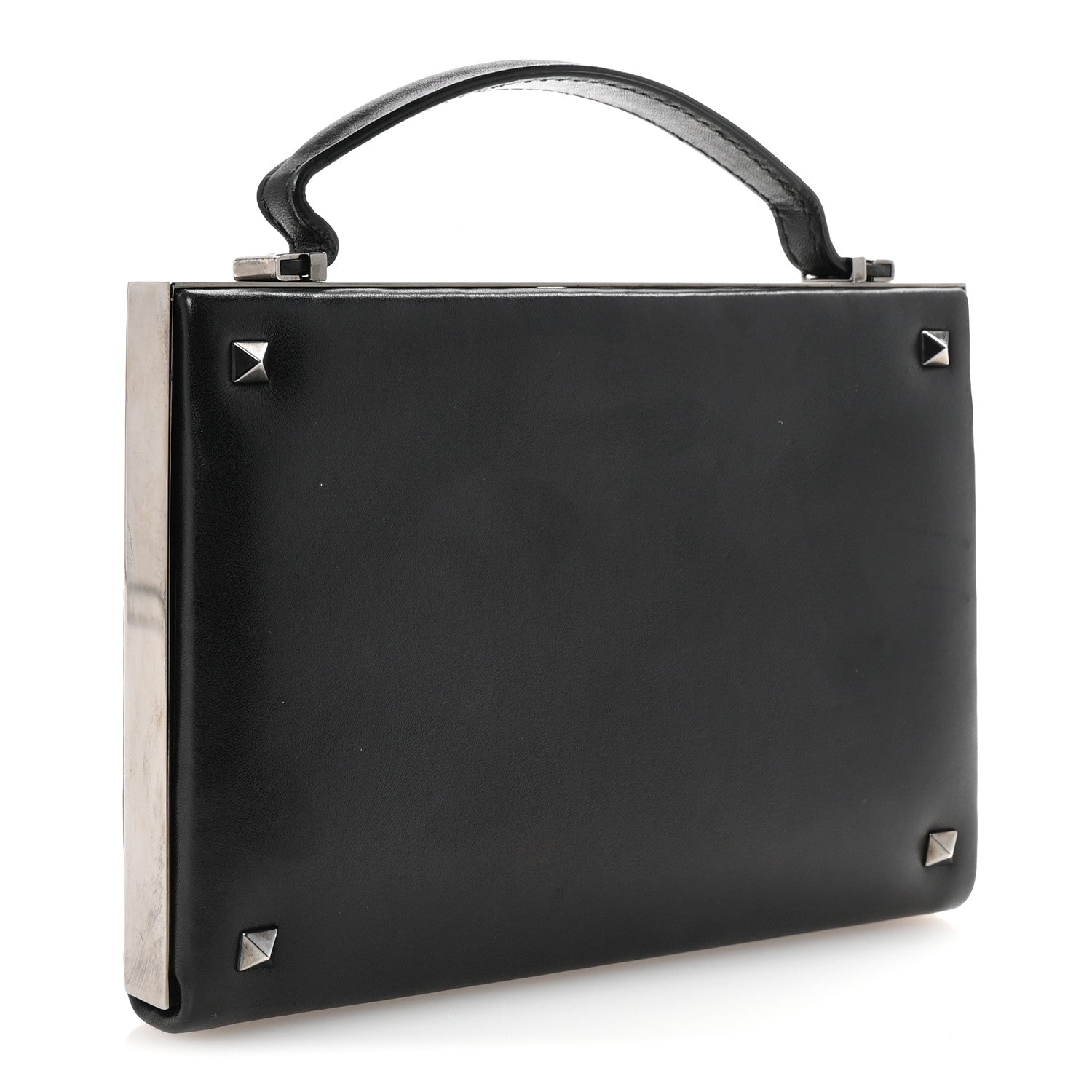 Valentino Garavani Vitello Monochrome Rockstud Allover Top Handle Clutch Black 3 of 6