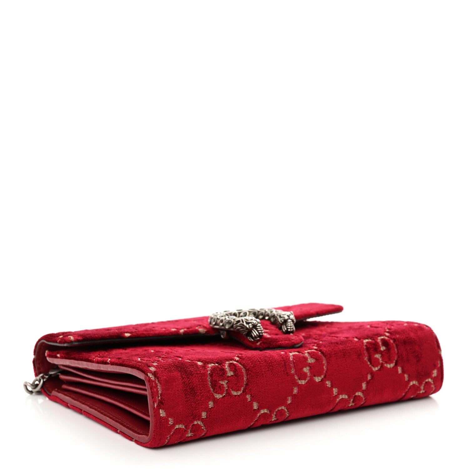 Gucci Velvet GG Monogram Mini Dionysus Chain Wallet Red Cipria 4 of 11