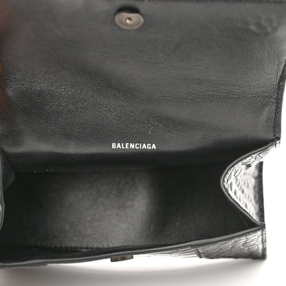 Balenciaga Shiny Calfskin Monochrome Crocodile Embossed Hourglass Top Handle Bag XS Black 5 of 10